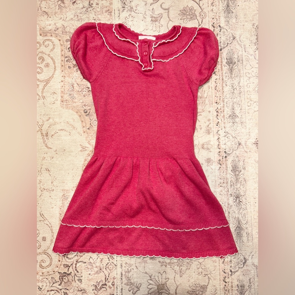 Janie and Jack Knit Sweater Dress - Ruffle Collar $ Scalloped Trim (Size 6)